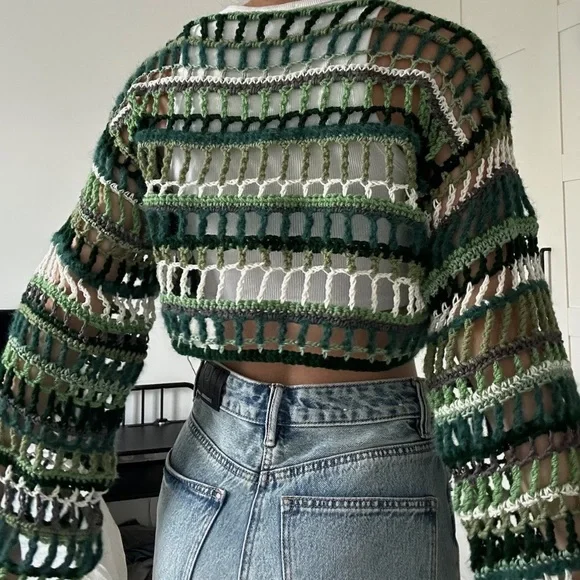 Crochet MultiColor Cropped Sweater - Picture 3 of 7